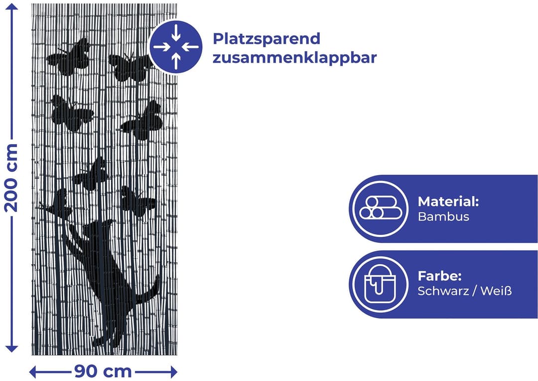 Maximex Türvorhang Katze und Schmetterling | Schwarz