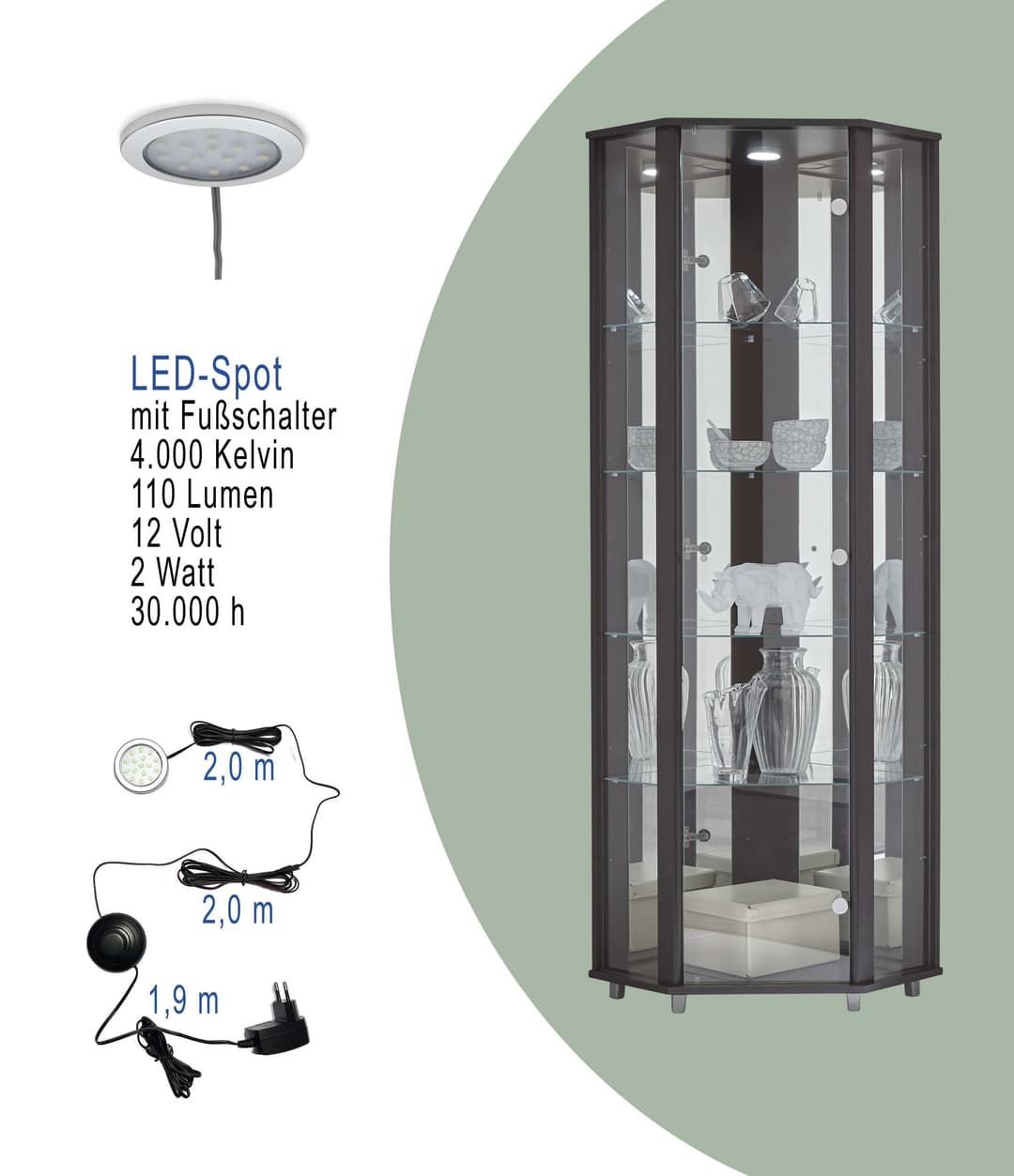fif möbel Eckvitrine TRIO | Schwarz