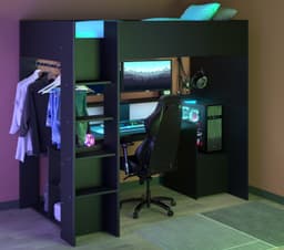 Parisot Hochbett Meddox mit LED & integriertem Gaming-Arbeitsplatz
