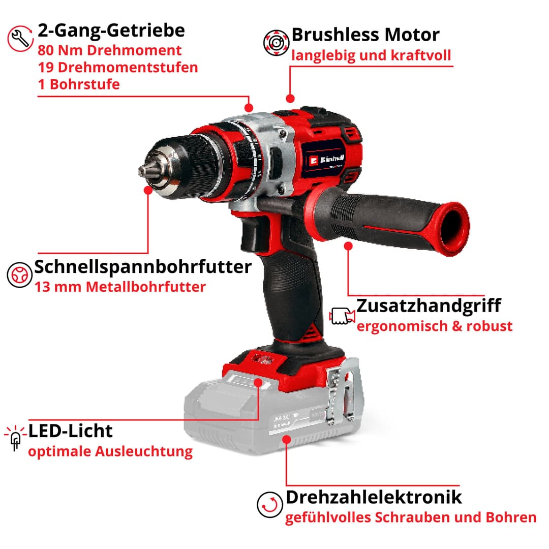 Einhell Akku-Bohrschrauber TP-CD 18/80 Li BL-Solo | Rot