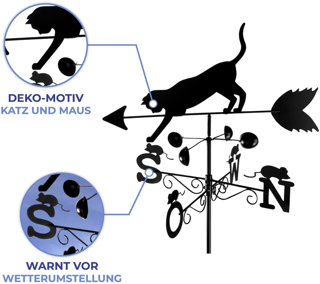WENKO Wetterfahne Katze | Schwarz