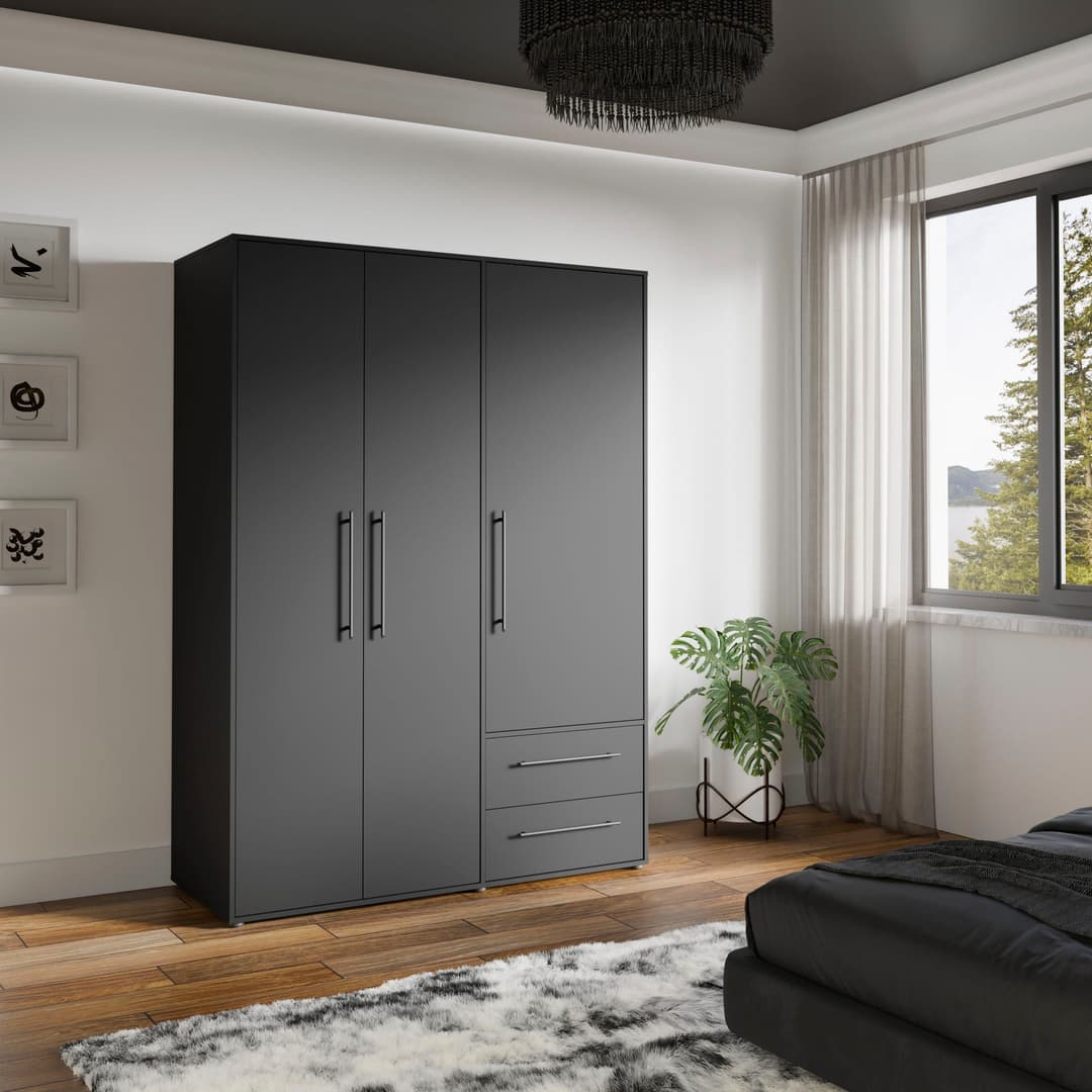 FORTE Kleiderschrank Mokkaris | Schwarz