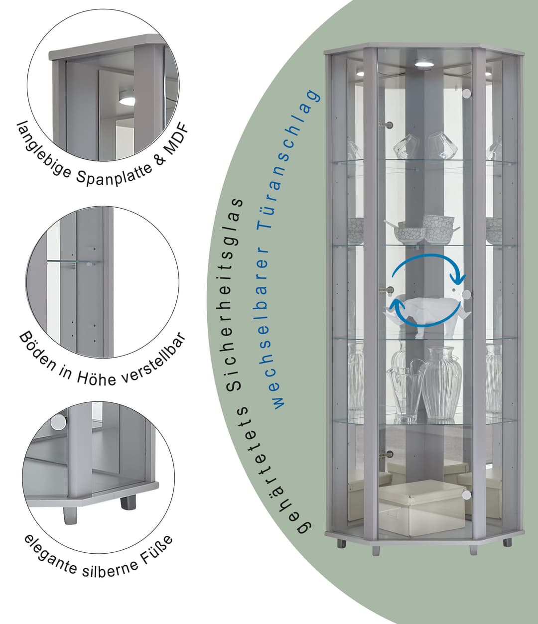 fif möbel Eckvitrine TRIO | Grau