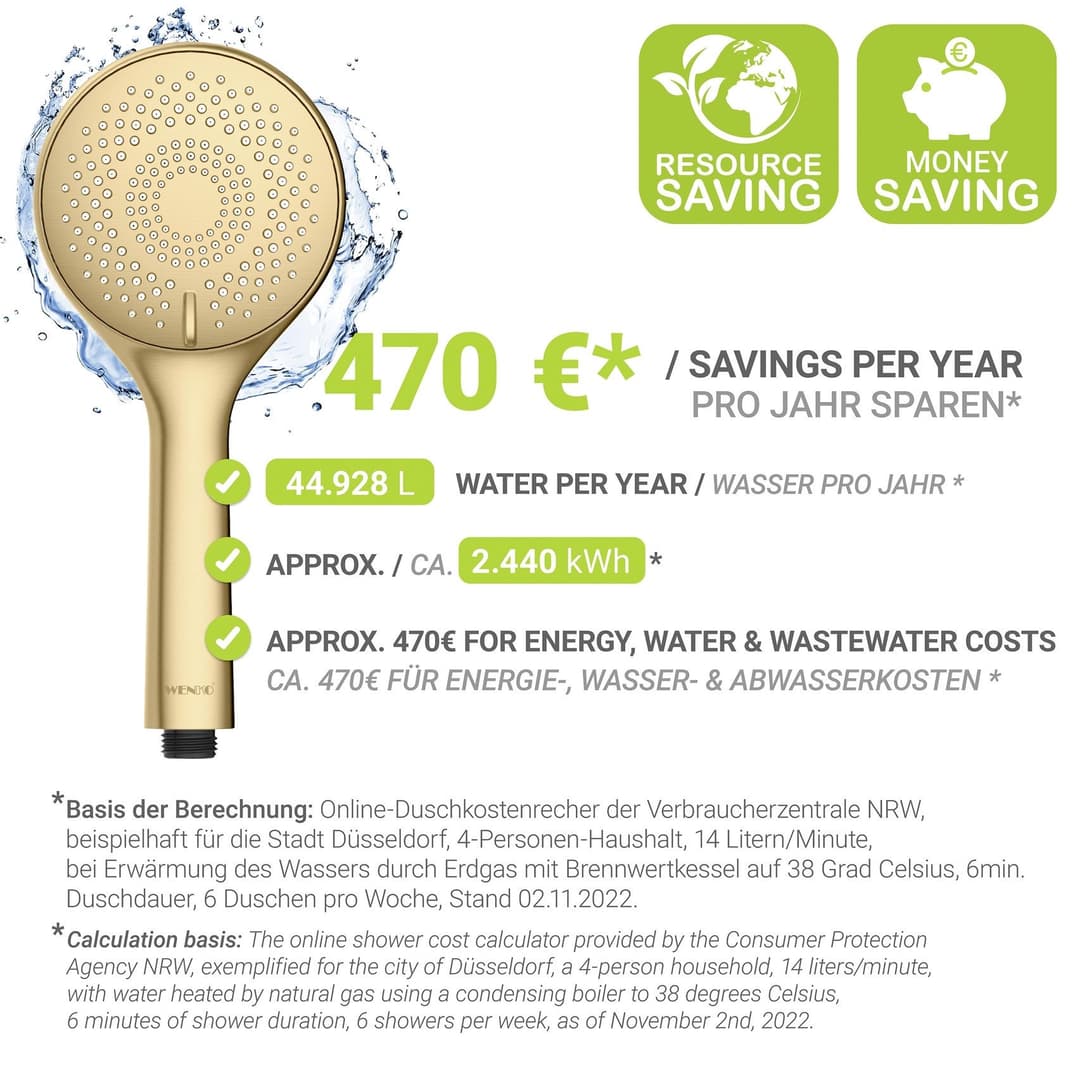 WENKO Handbrause Watersaving | Gold