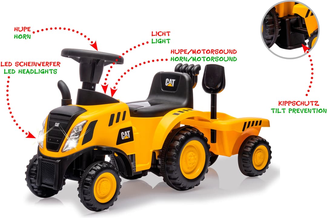 Jamara Rutscher Caterpillar Traktor mit Anhänger 2in1 | Gelb