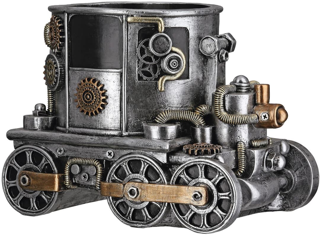 GILDE Übertopf Lokomotive Steampunk Engine planter | Silber