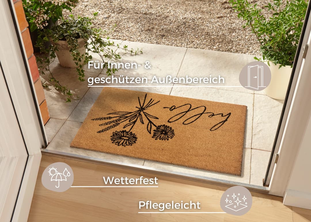 HANSE Home Fußmatte Hello & Flowers | Braun
