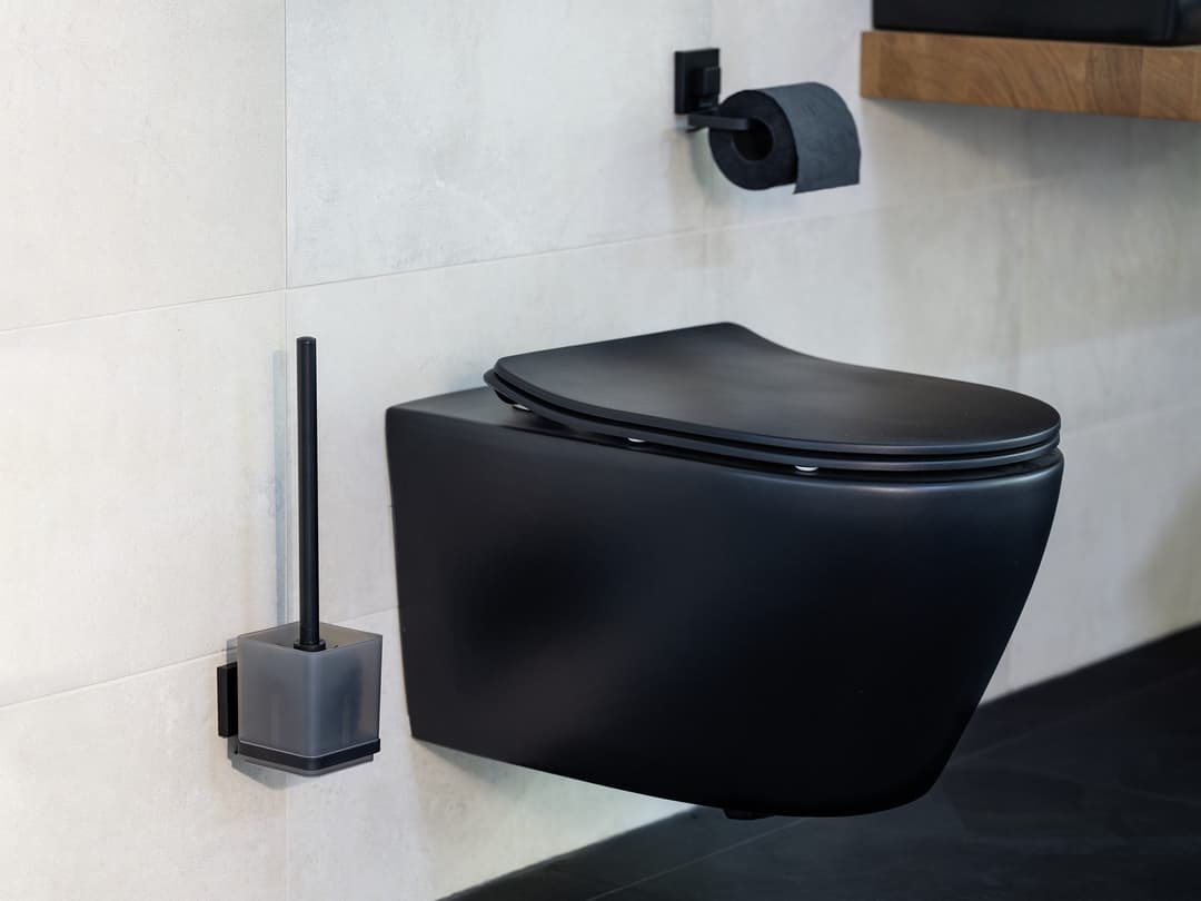 WENKO WC-Garnitur Vacuum-Loc Quadro | Schwarz