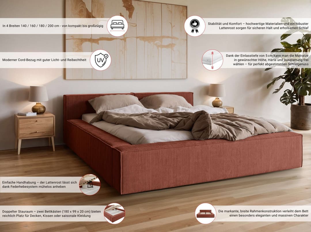 Home affaire Polsterbett LAUREDA | Braun