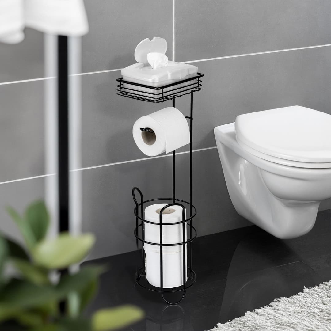 Wenko Toilettenpapierhalter mit Ablage | Schwarz