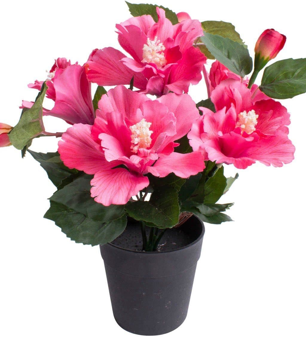 Kunstblume Hibiskus im Topf | Rosa