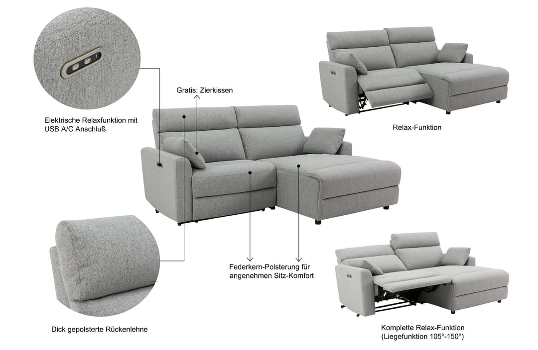 INOSIGN Ecksofa JENNA | Grau