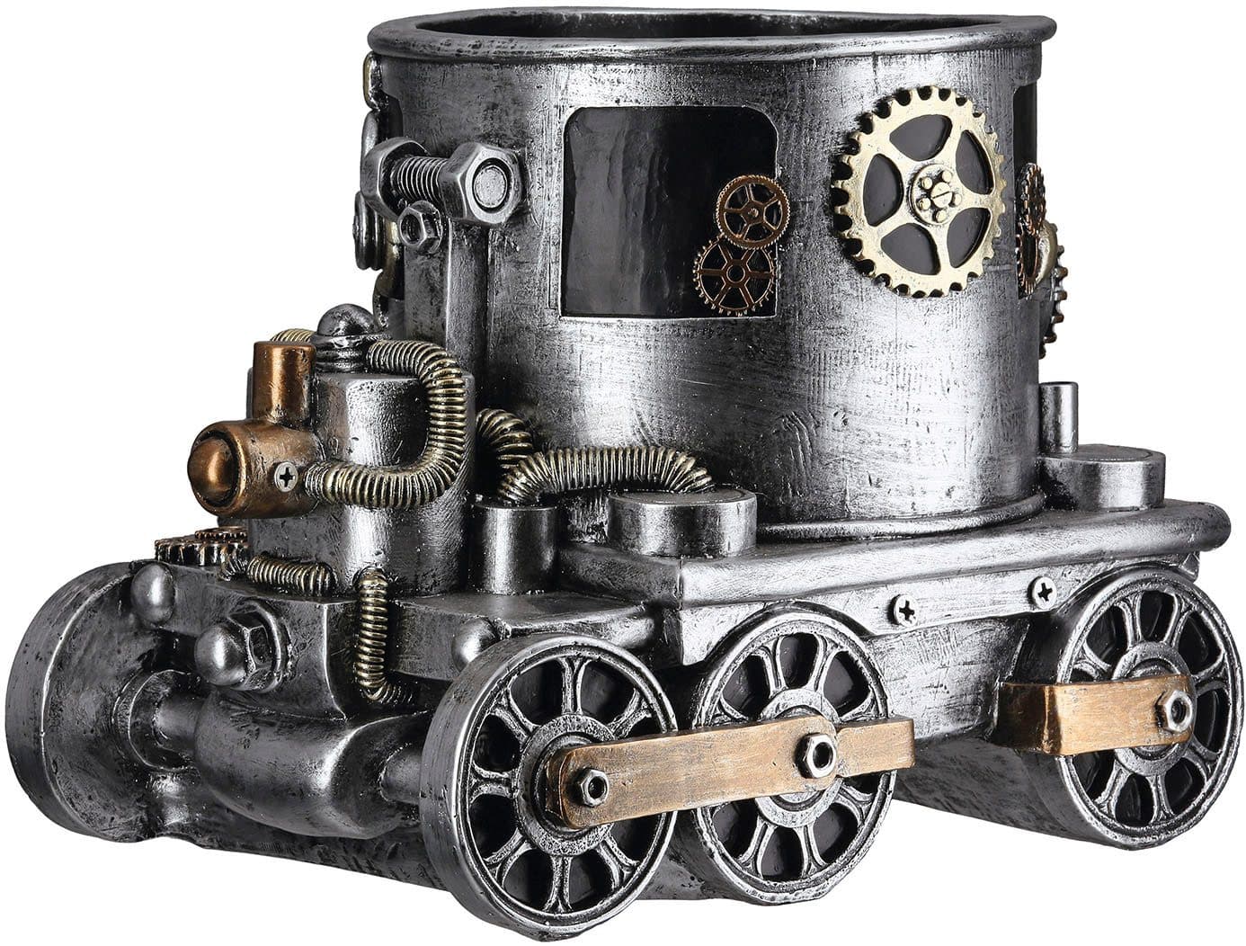 GILDE Übertopf Lokomotive Steampunk Engine planter | Silber