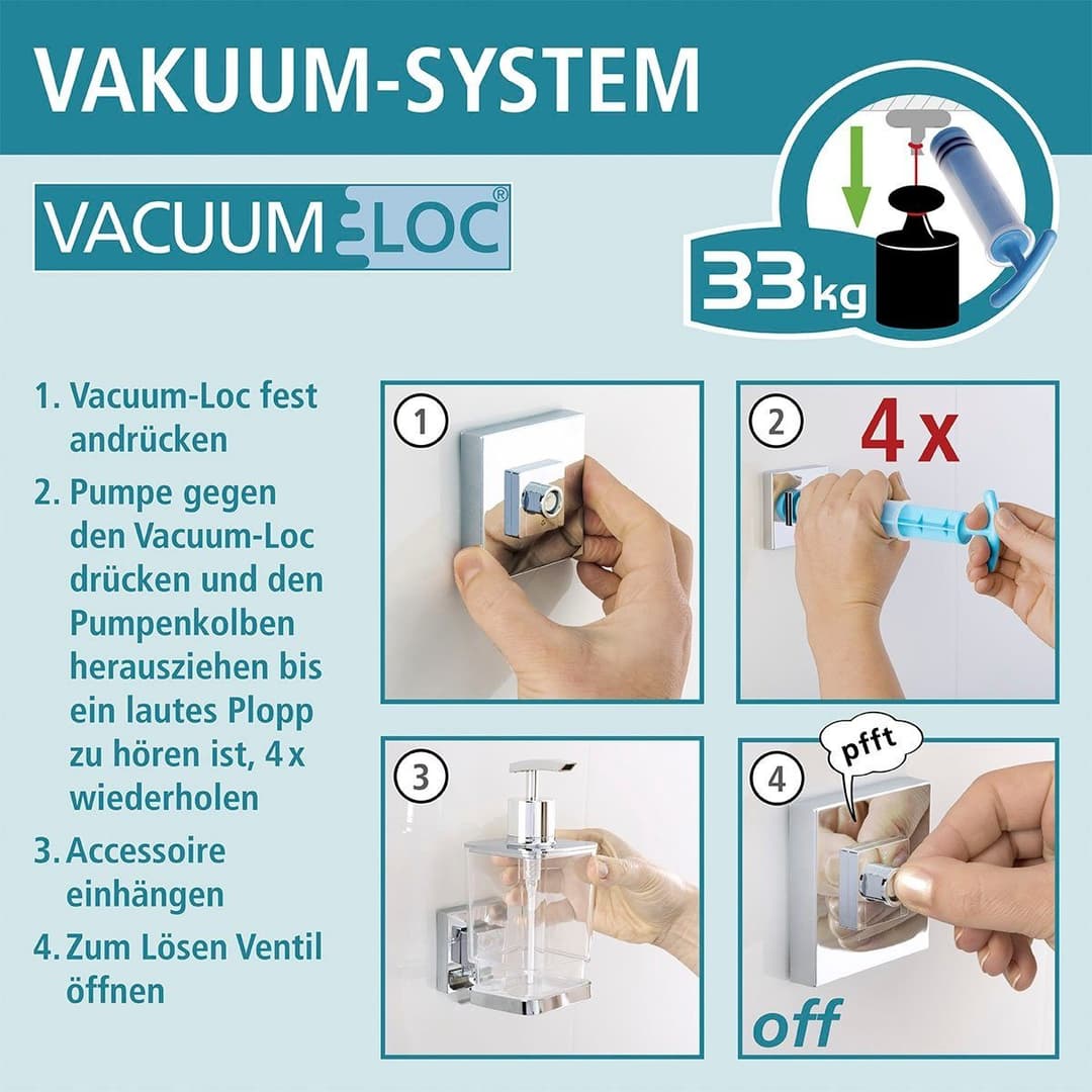 Wenko Eckregal Vacuum-Loc Quadro, 1 Etage | Silber