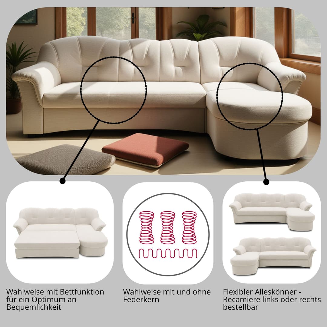 DOMO collection Ecksofa Flores Schlafsofa | Beige