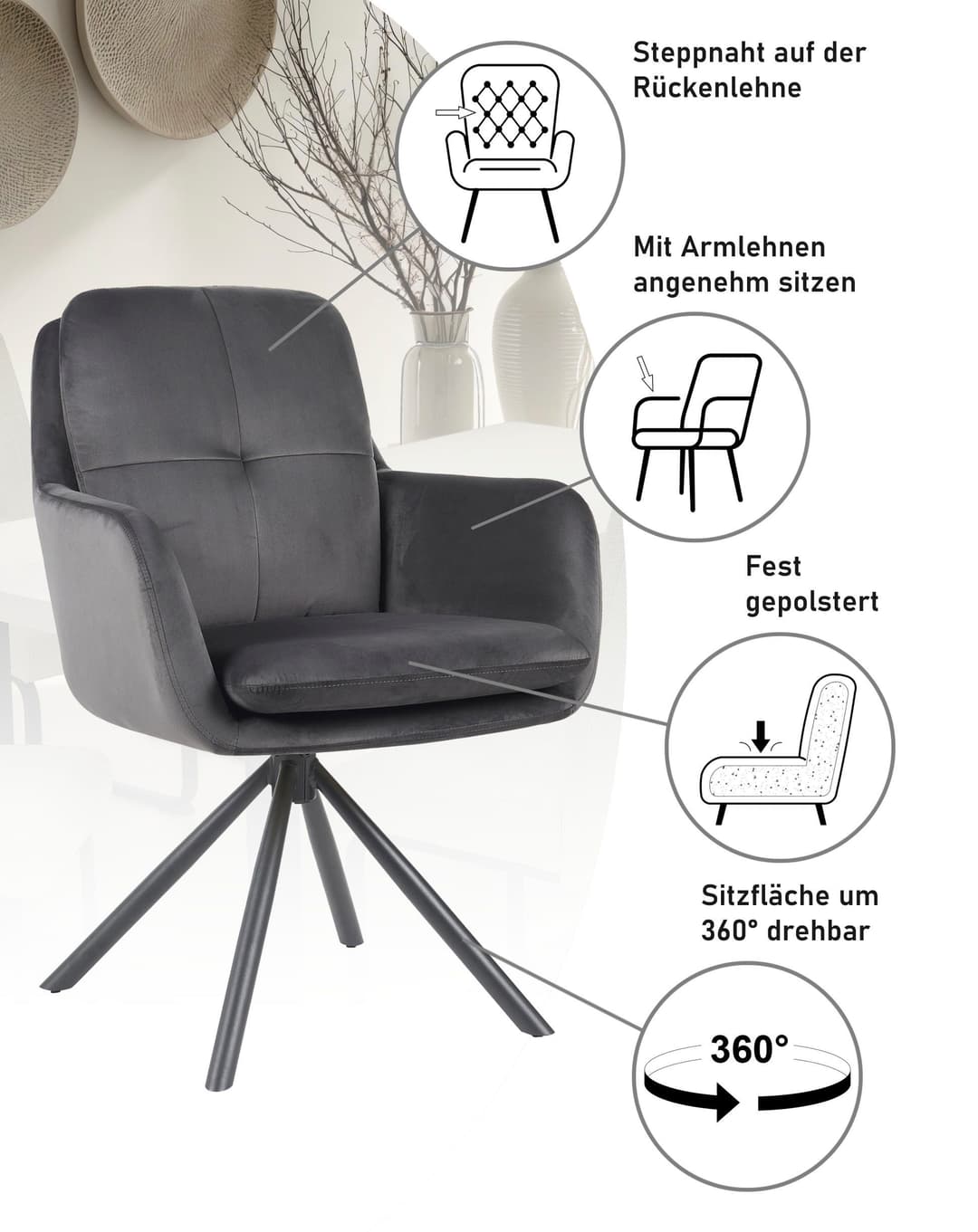 HELIA Armlehnstuhl PARMA | Grau