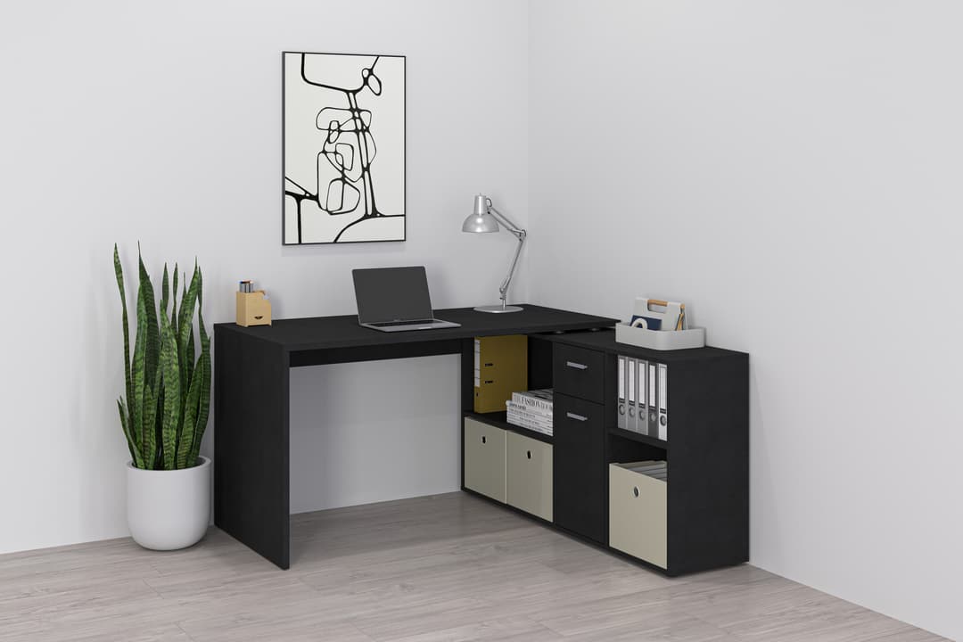 FMD Eckschreibtisch Lexo | Schwarz