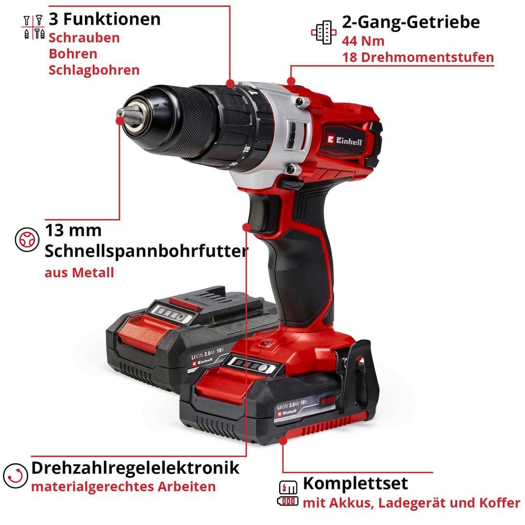 Einhell Akku-Schlagbohrschrauber TE-CD 18/2 Li-i | Rot