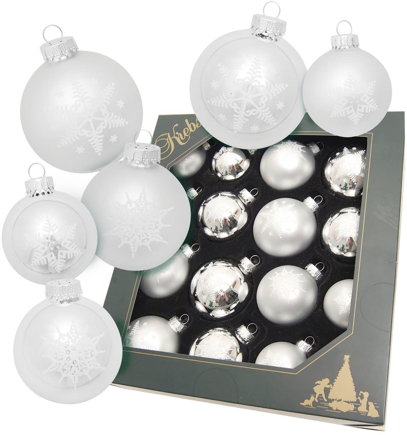 Krebs Glas Lauscha Weihnachtsbaumkugel Schneeflocke silberfarben (16