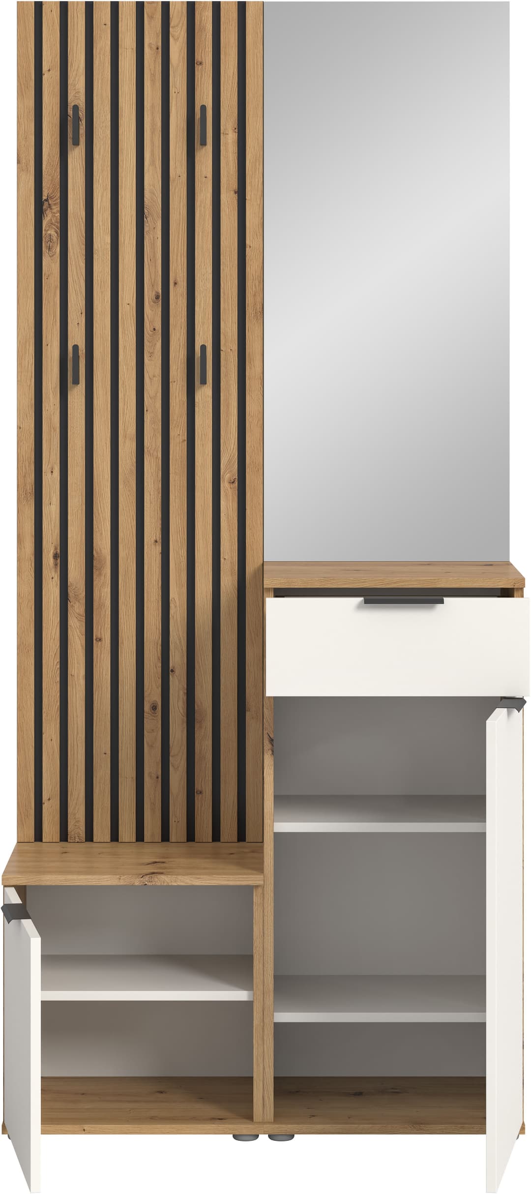 HBZ Kompaktgarderobe Simple mit Spiegel | Holztöne