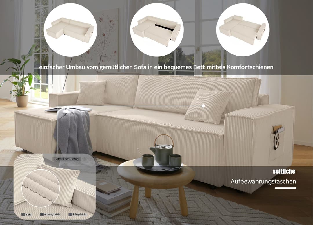 OTTO home Ecksofa CASSI L-Form, 241cm | Beige