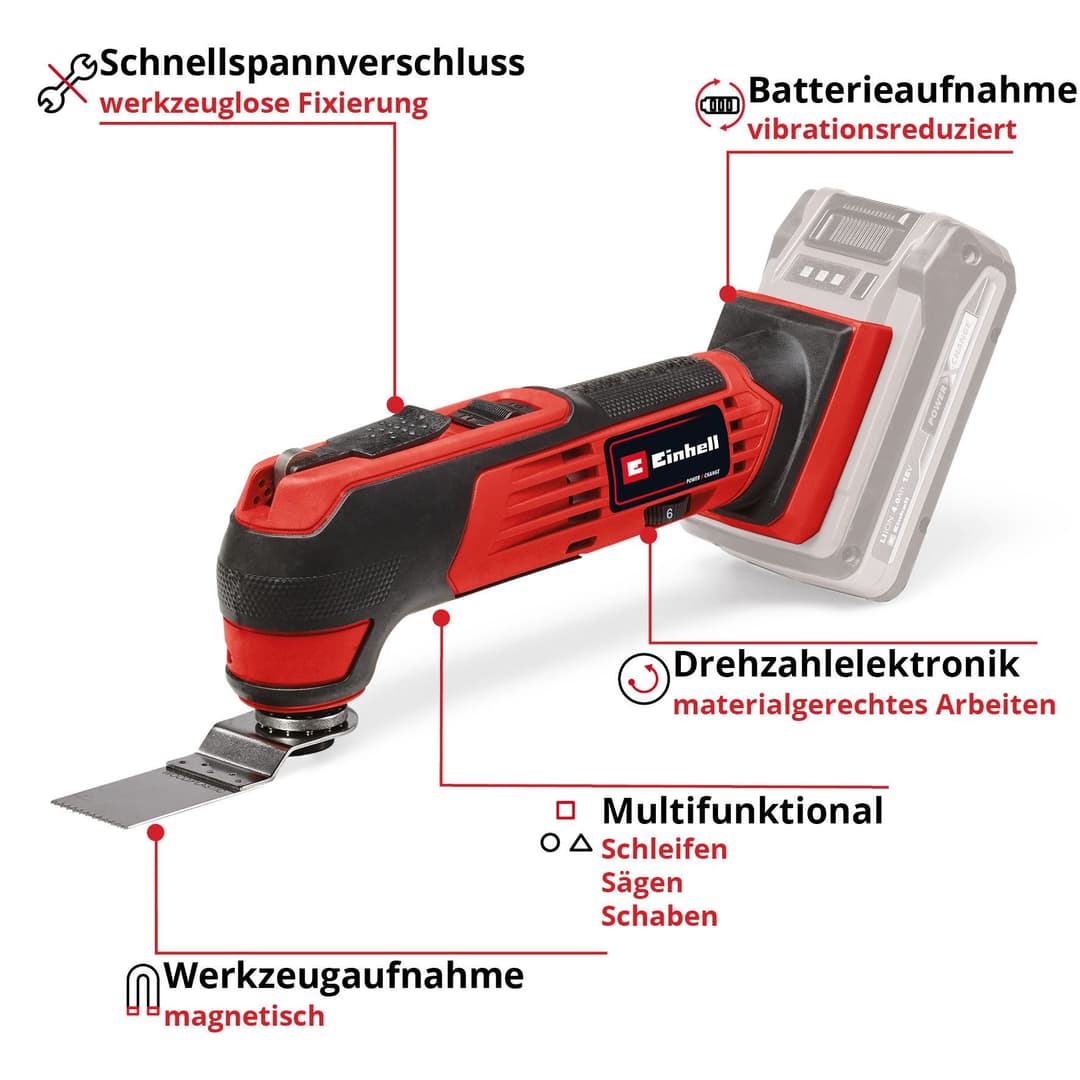 Einhell Akku-Multifunktionswerkzeug TE-MG 18/1 Li - Solo | Schwarz