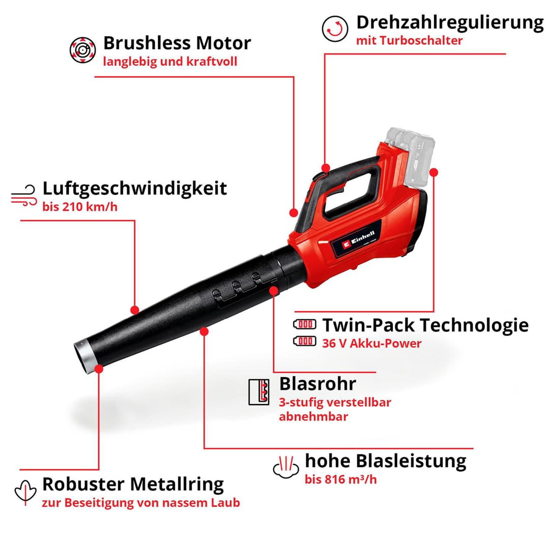 Einhell Akku-Laubbläser GP-LB 36/210 Li E-Solo | Rot
