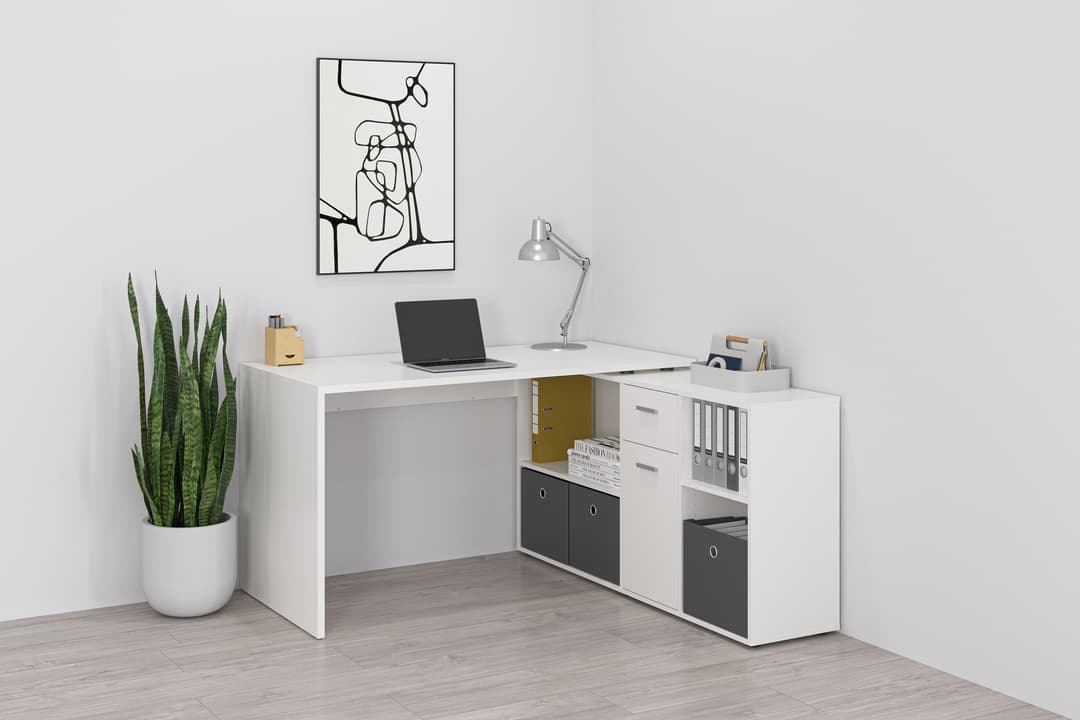 FMD Eckschreibtisch Lexo | Weiß