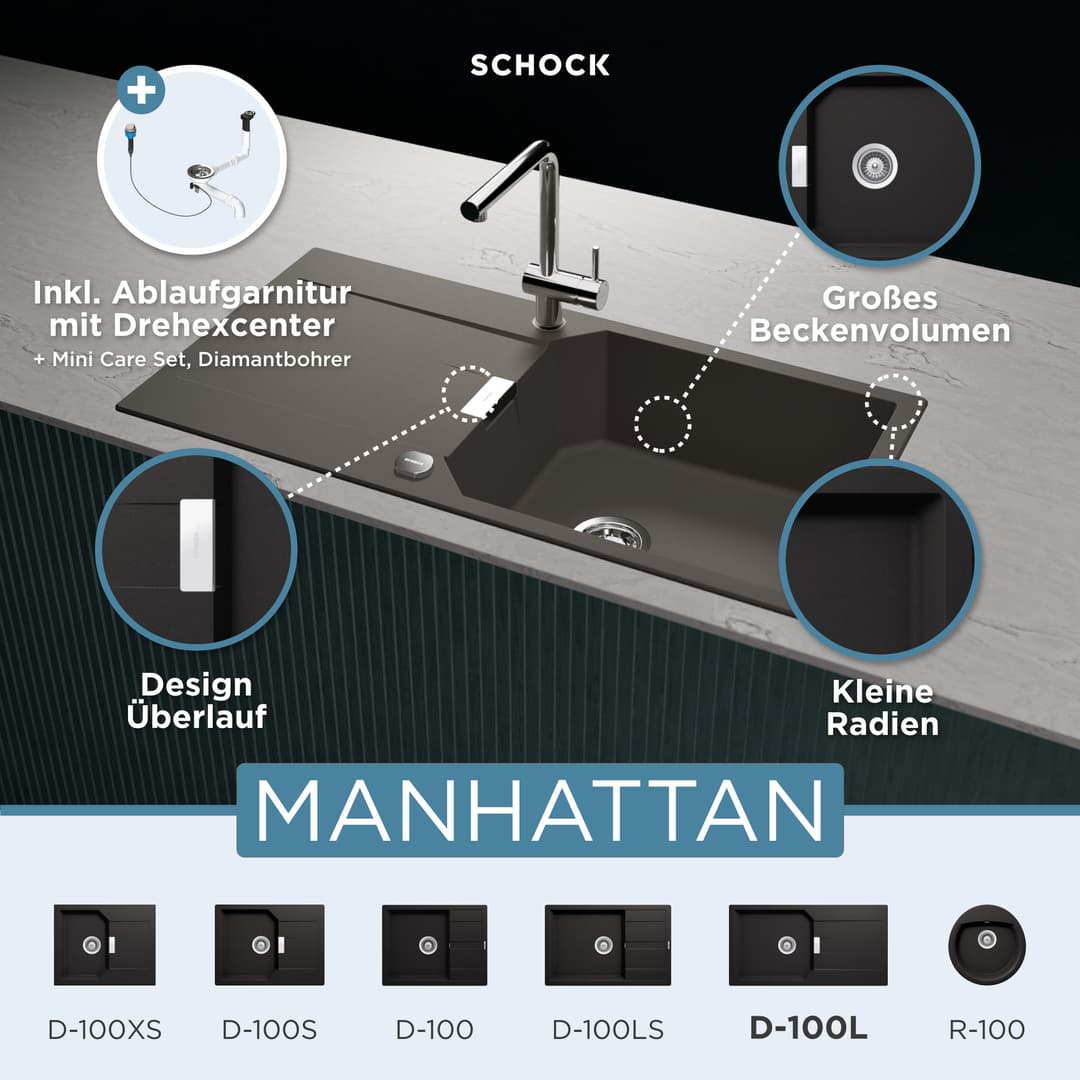 Schock Granitspüle Manhattan D-100L | Schwarz