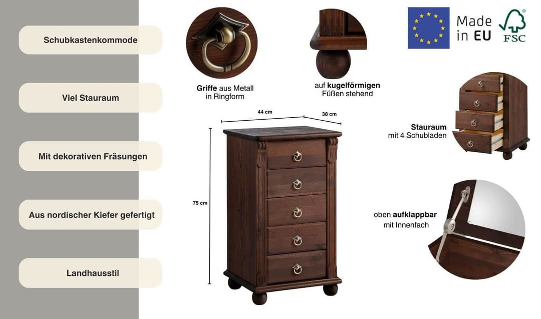 OTTO home Schubkastenkommode Tessin | Braun
