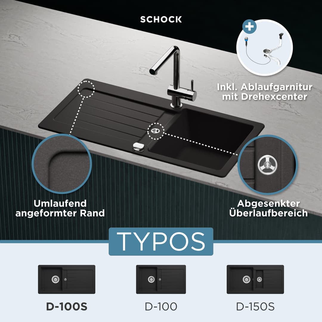 Schock Granitspüle Typos D-100 S | Schwarz