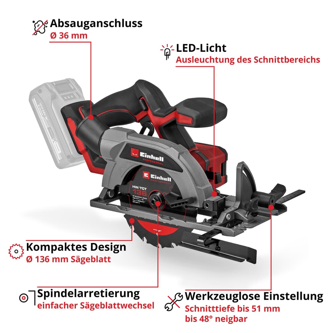 Einhell Akku-Handkreissäge TP-CS 18/136-C Li BL - Solo | Schwarz