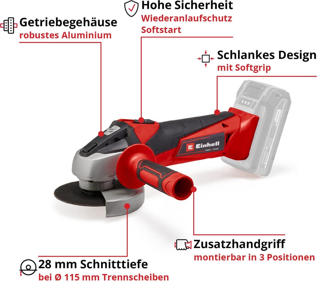 Einhell Akku-Winkelschleifer TC-AG 18/115 Li-Solo | Rot