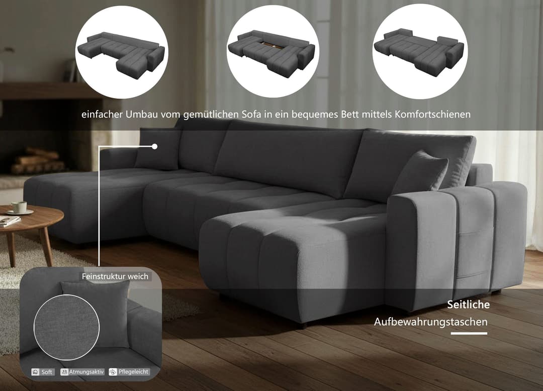 OTTO home Wohnlandschaft YLVAA U-Form | Grau