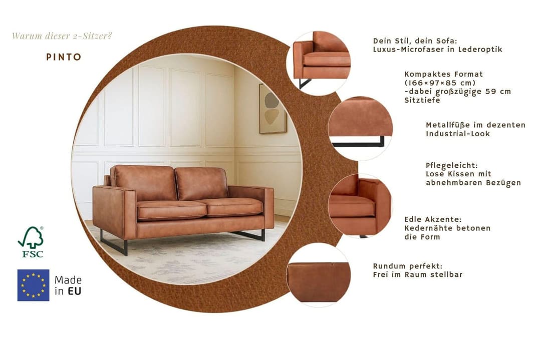 Home affaire 2-Sitzer Pinto | Braun