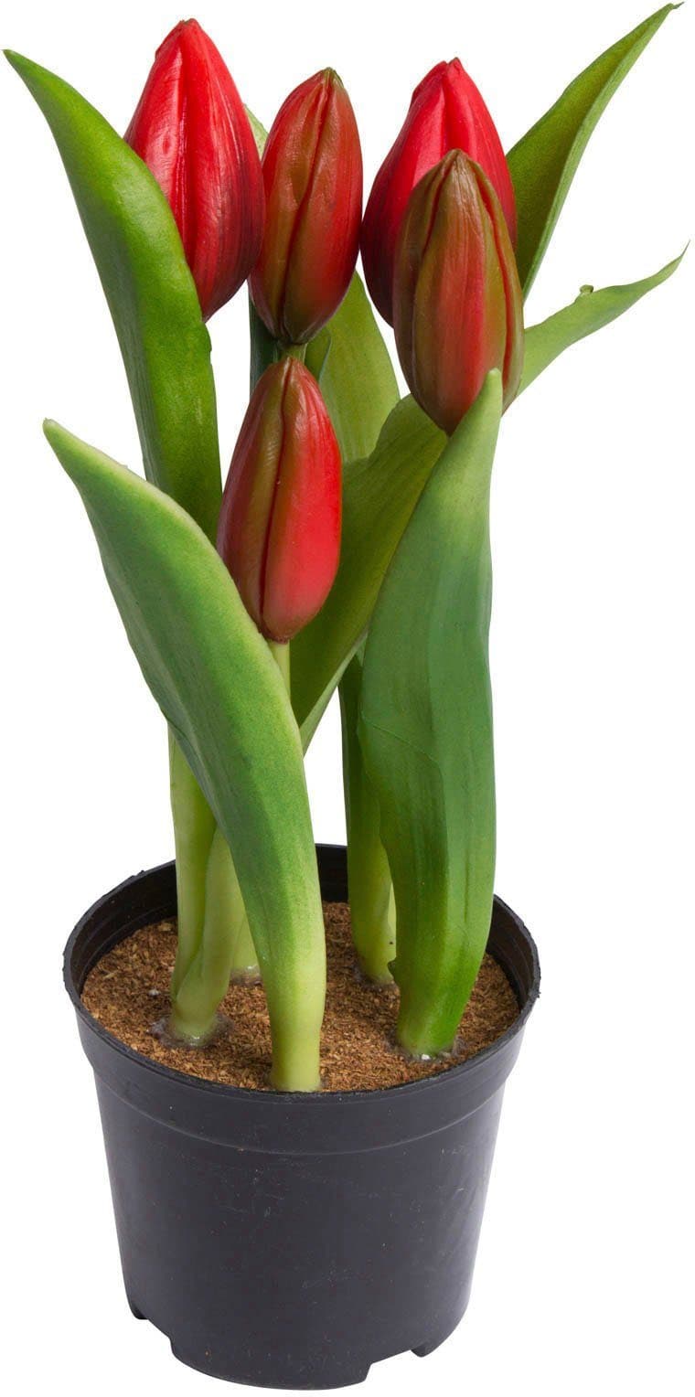 Kunstblume Tulpenpflanze mit 5 Knospen | Rot