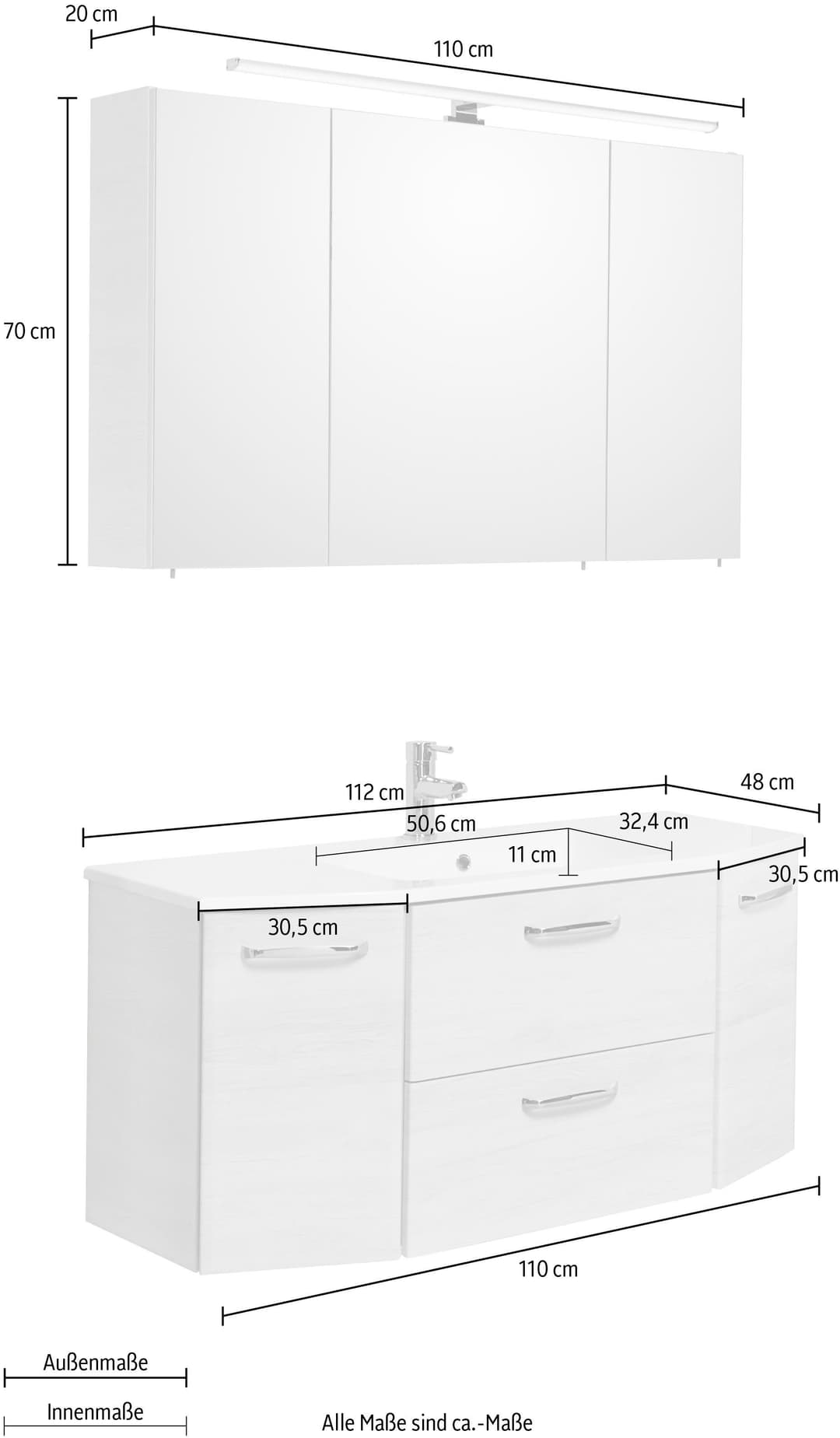 Saphir Quickset 936 Badmöbel-Set | Holztöne