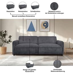 Dorel Home 3-Sitzer Allie Curved Schlafsofa | Grau