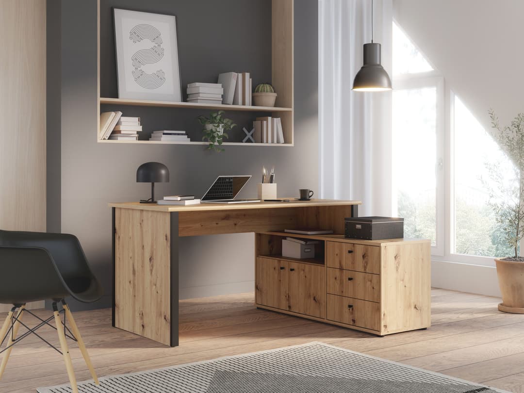 FORTE Eckschreibtisch Tempra | Holztöne