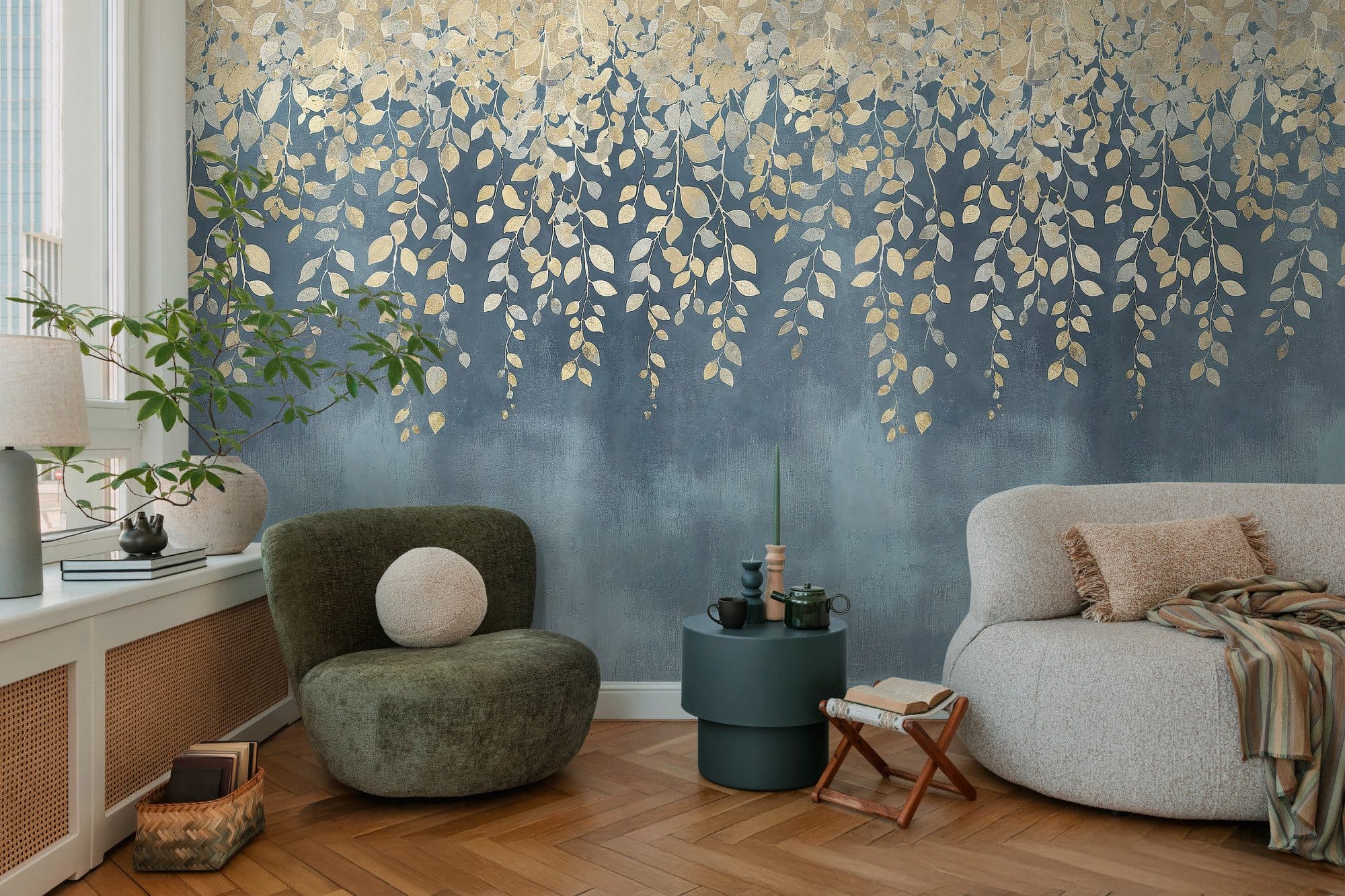 CosmoLiving by Cosmopolitan Vliestapete Gilded Bloom | Blau