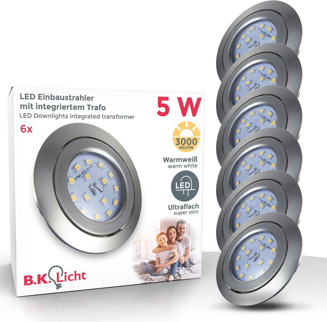 B.K.Licht LED Einbauleuchten 6er Set | Silber
