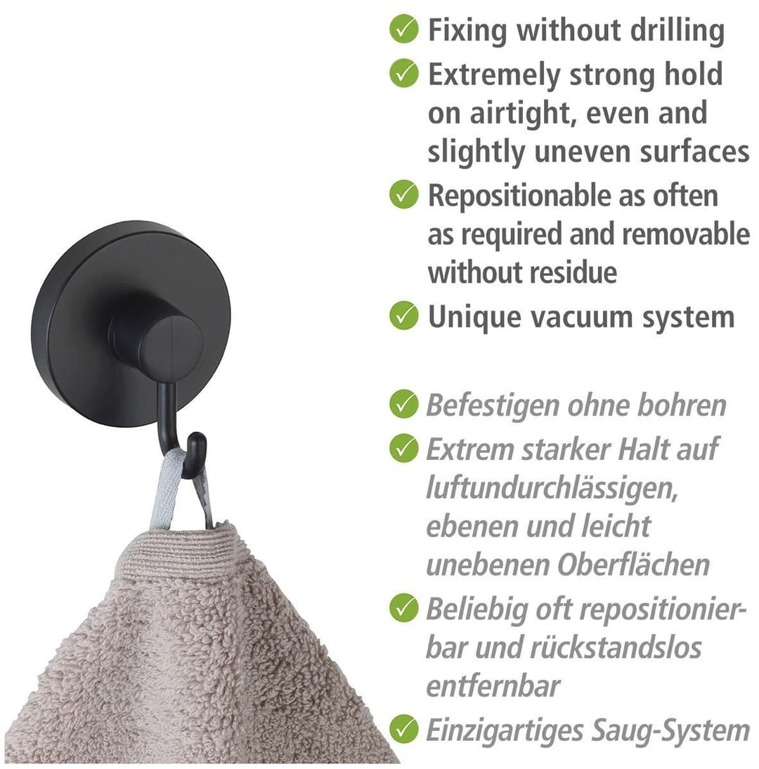 WENKO Wandhaken Vacuum-Loc® | Schwarz