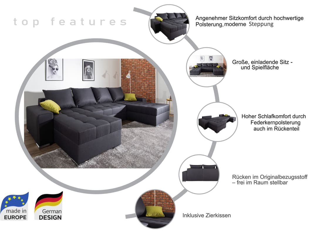 COLLECTION AB Wohnlandschaft Josy XL U-Form | Blau