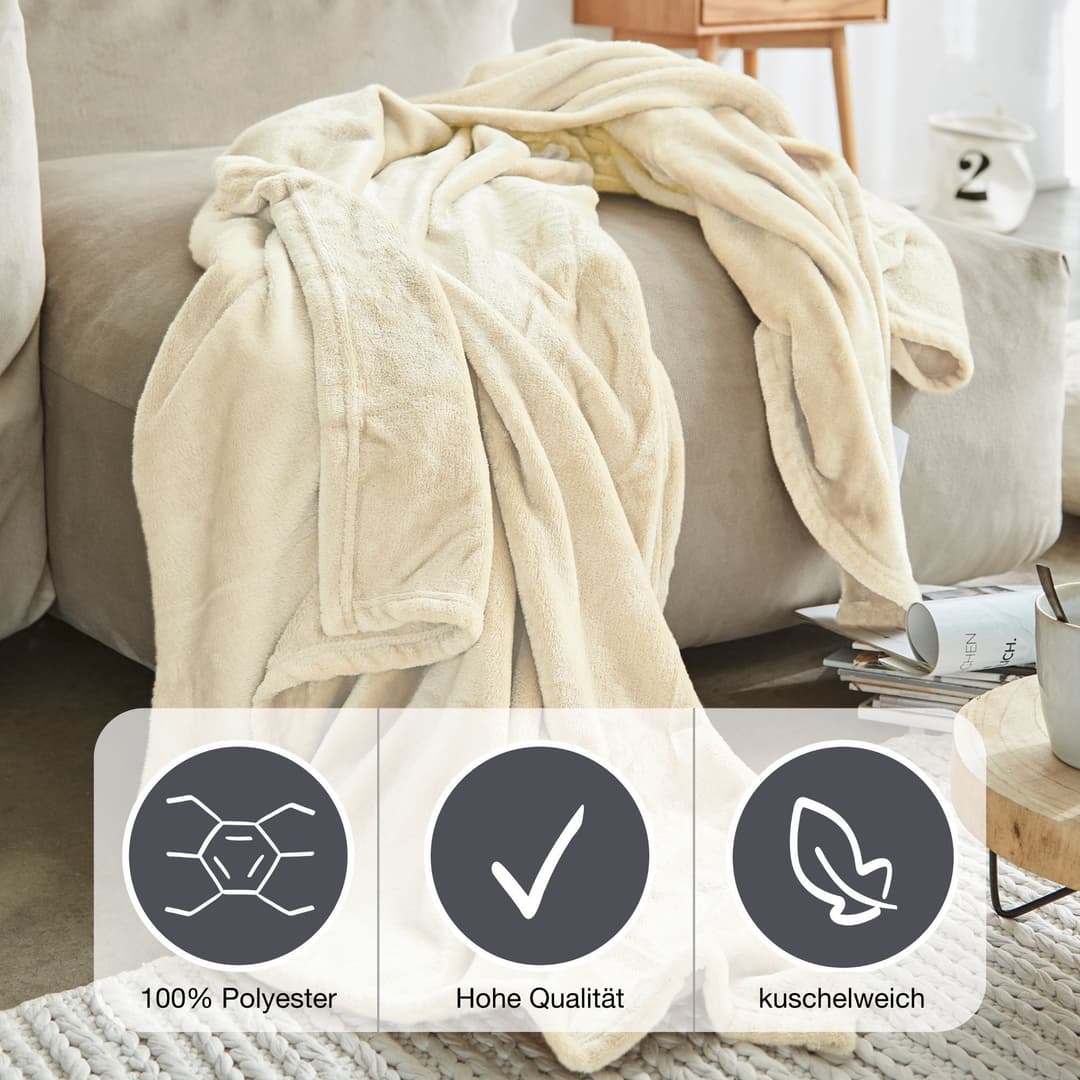 Wohndecke Uni Fleecedecke Olbia | Beige