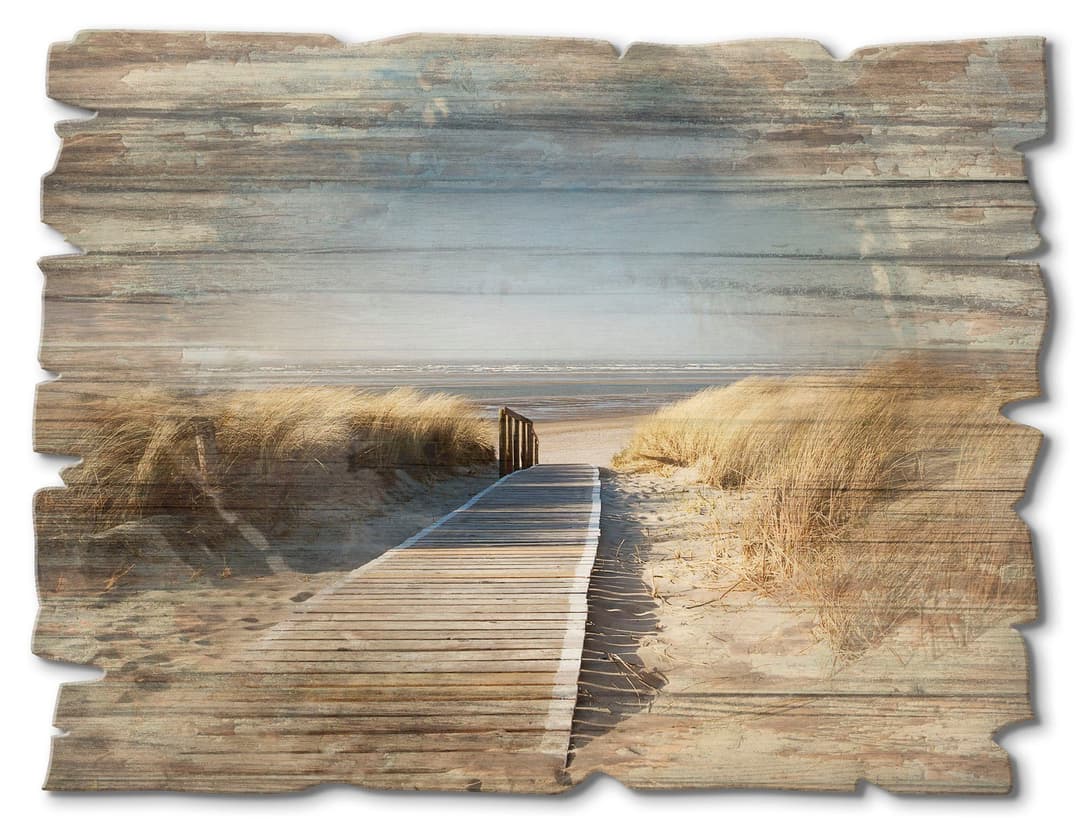 Artland Holzbild Nordseestrand auf Langeoog - Steg, Strand | Holztöne