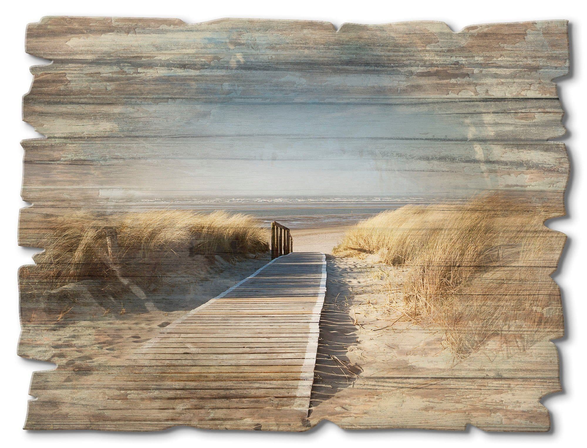 Artland Holzbild Nordseestrand auf Langeoog - Steg, Strand | Holztöne