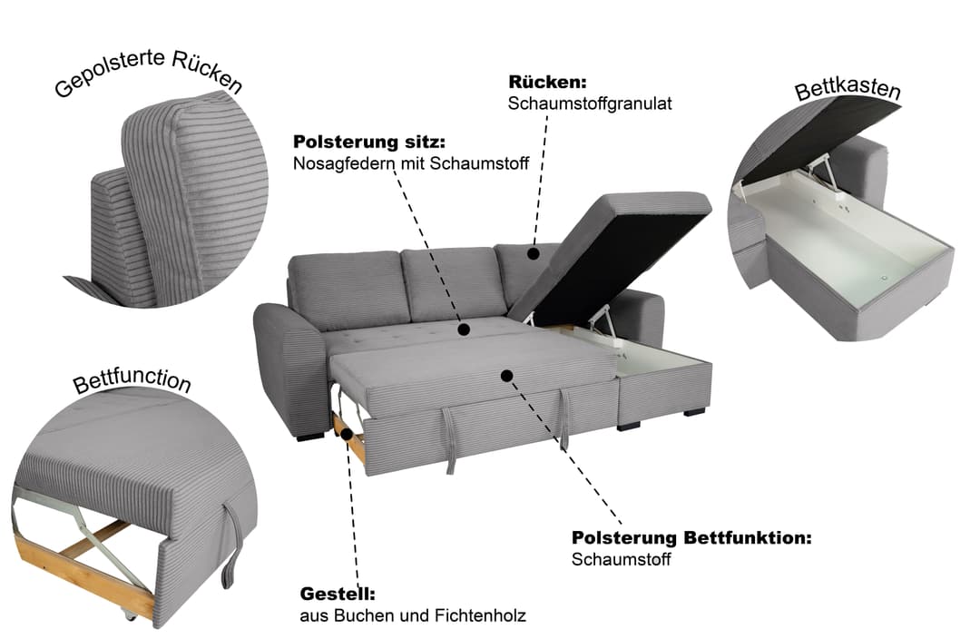 Trends by HG Ecksofa Poll L-Form | Grau
