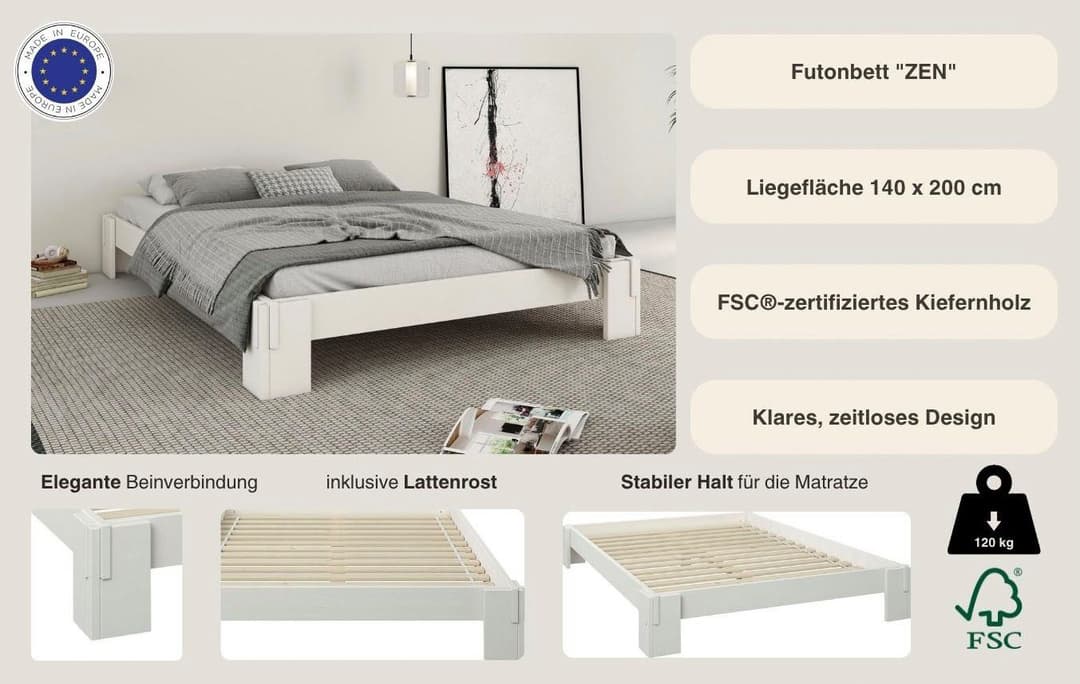 OTTO home Futonbett ZEN | Weiß