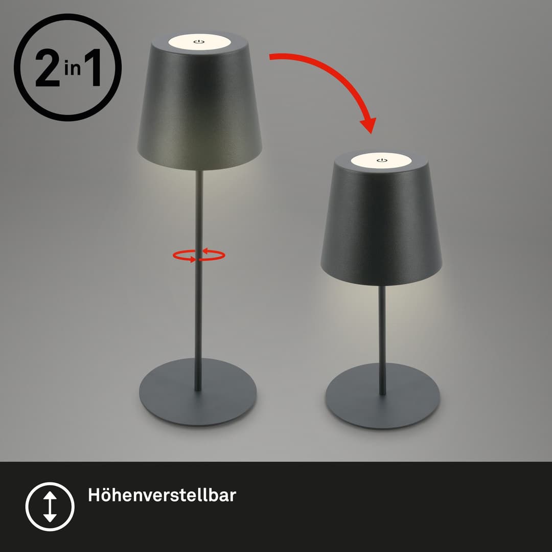 Briloner Leuchten Tischleuchte 2er Set LED Tischlampe kabellos