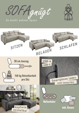 Jockenhöfer Gruppe Ecksofa Cremona L-Form | Braun